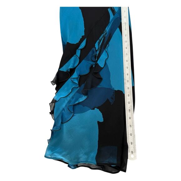 Vtg Express 90s Y2K Silk Slip Dress Ruffle Asymmetric Dark Fairy Midi Sz 2 Blue - Picture 14 of 15